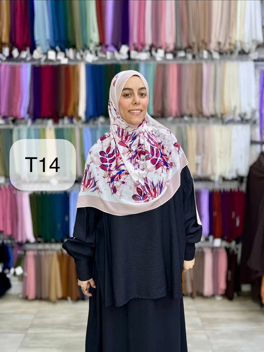 الطرحة الديجيتال المشجرة - كريب شيفون مستورد (200×75 سم) - طرحة ديجيتال نقشة T14